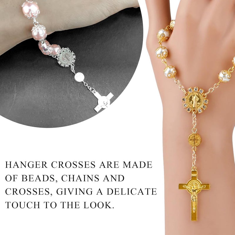 SHMZK Car Rosary for Rearview Mirror, Personalized Blessing Hanging Pendant for Car Rear View Mirror, Cross Rosary Ornament Interior Decor for Most Vehicles, Car Accessories (Pink) - Image 4